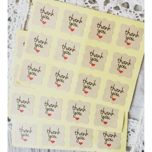 1200pcs/lot"Thank you with red heart"kraft paper seal stickers for handmade products DIY packaging label Adhesive Sticker