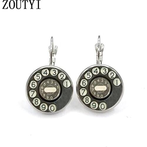 2019 new / glamour classic dial phone photos, convex glass inlay earrings, ladies wear earrings jewelry gifts