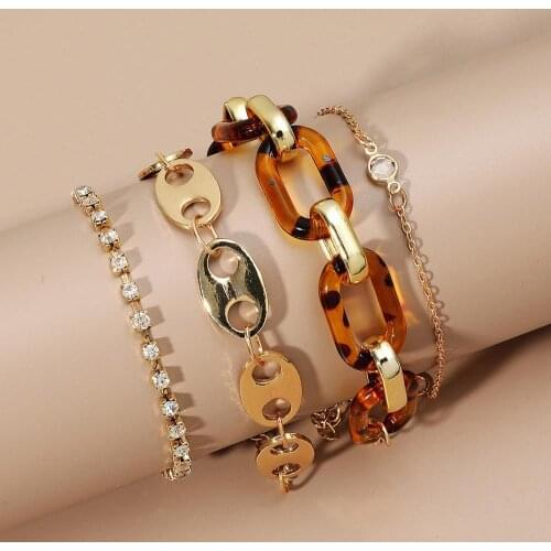 4PCS Set Bracelet Sexy Leopard Print Acrylic Chain Zircon Pig Nose Bracelet for Women Fashion Fun Jewelry Trend New 2020 Gift