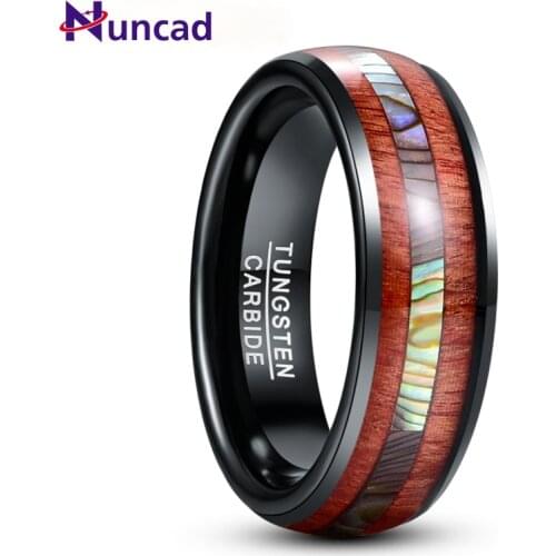 8mm Black Inlaid Wood Grain Abalone Shell Dome Tungsten Carbide Ring Mens Fashion Wedding Jewelry Best Gift AAA Quality