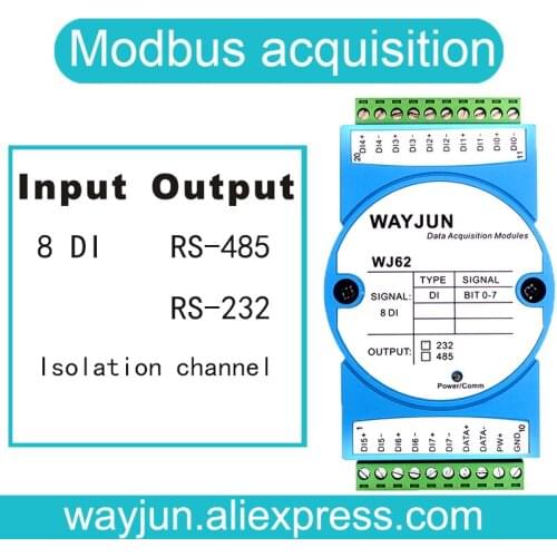 8-Way DI switch signal isolation transfer RS485/232 Remote I/O module Modbus RTU protocol WJ62