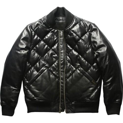 9510 Read Description! High Quality Super Warm Genuine Sheep Skin Duck Down Jacket Men Leather Coat
