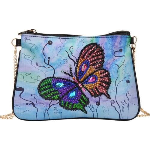 Shaped Diamond 5D DIY Diamond Painting Art Butterfly Flower Leather Crossbody Chain Bags DIY Diamond Embroidery Bag Wallet Pouch