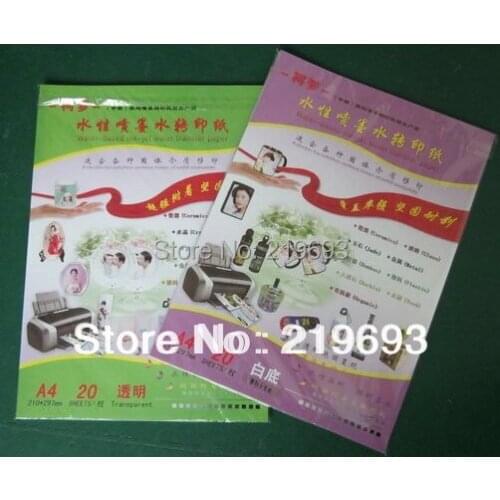 Free shipping,20 pieces clear color+20 pieces white color,A4 inkjet water slide decal paper