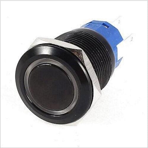 19mm Black Aluminum Reset Ring Illuminated Anti vandal Push Button Switch 5 pin 6V 12V 24V 110V 230V