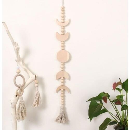 Wooden Boho Moon Phase with Tassel Wall Hanging Garland Ornaments for Wedding Party Apartment Dorm Home Decoration
