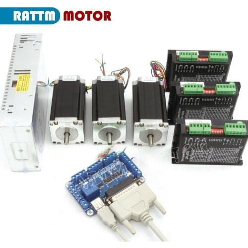 3 Axis CNC Controller Kit 3pcs Nema23 425Oz-in Dual Shaft Stepper Motor&CW5045 256 Microstep 4.5Aa Driver&5 Axis breakout board