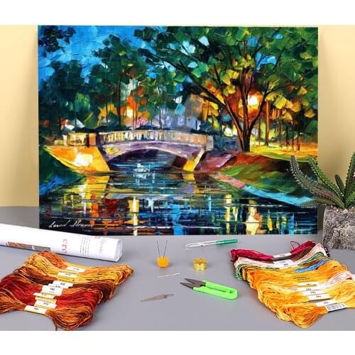 Purple Bridge Printed 11CT Cross-Stitch Set DIY Embroidery DMC Threads Sewing Handmade Needlework Knitting Stamped Mulina