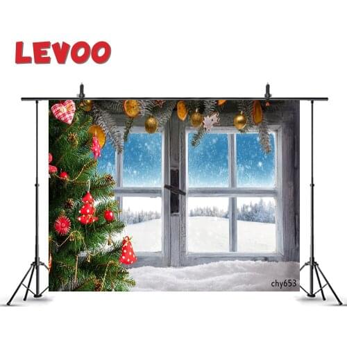 LEVOO Xmas Decor Background Old Wood Window Snow Christmas Tree Photography Backdrop Printed Shoot Props Photo Studio Photozone