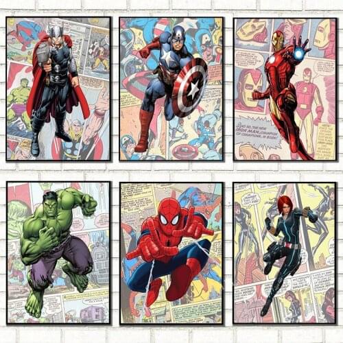 Marvel Superhero Canvas Painting Comic style Captain America Iron Man Posters Prints Wall Art Pictures For Home Decor Kids Gifts