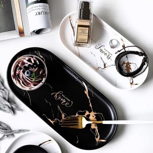 Nordic Imitation Marble Oval Ceramic Plate Western Dish Dessert Plate Jewelry Storage Tray Sushi plate