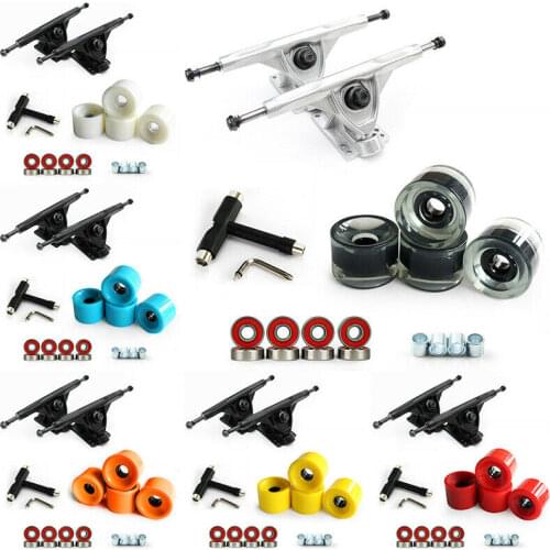 1Pair 7" Longboard Truck Wheels Set 4pcs PU wheels 8pcs Bearing T skateboard tool Skateboard Truck Wheel Combo For Longboard