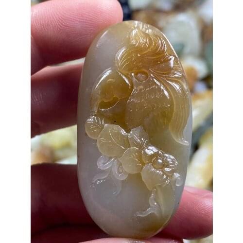 Natural 7A hetian jade Handcarved parrot yellow white jadeite jade pendant jade necklaces pendants jewelry jade necklace