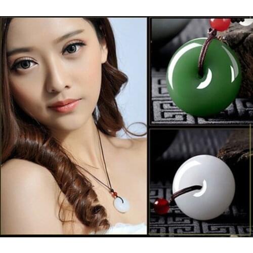 Natural Green Hetian Jade Stone Doughnut Pendant Chinese White Jadeite Jewelry Charm Reiki Amulet Hand Carved Gifts for Women