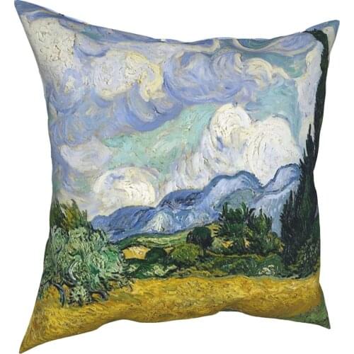Wheat Field With Cypresses Van Gogh Pillow Cover Decoration Cushion Cover Throw Pillow for Home Polyester Double-sided Printing