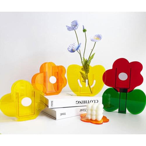 Nordic Acrylic Tulip White Small Transparent Glass Vase Decoration Home Table Flower Vase Plant Modern Wedding Vase Terrarium