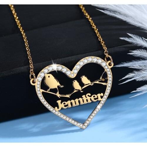 MYDIY Stainless Steel Statement Necklace Heart Crystal Pendant Women Family Gold Color Necklaces Jewelry mujer Mothers Day Gift
