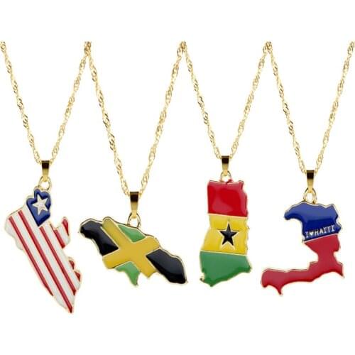 Rainbow Map Flag Necklace Guines Ghana lIBERIA Africa Sonya Sea Sounth Africa Congo Pendant Necklace Long Chain Jewelry Women Ma