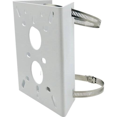 Universal Steel Flat Plate Hikvision Dahua Surveillance CCTV Camera Stand Outdoor Pole Mount Bracket with Stainless Steel Hoops