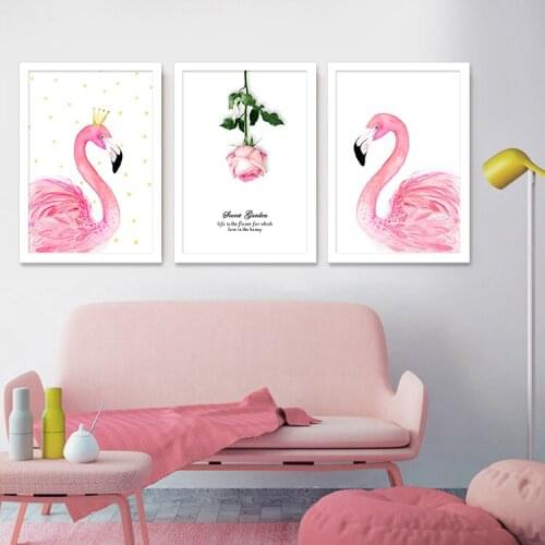 Nordic Poster Pink Flamingo Cartoon Kids Modern Posters Wall Art Canvas Painting Posters And Prints Cuadros Unframed