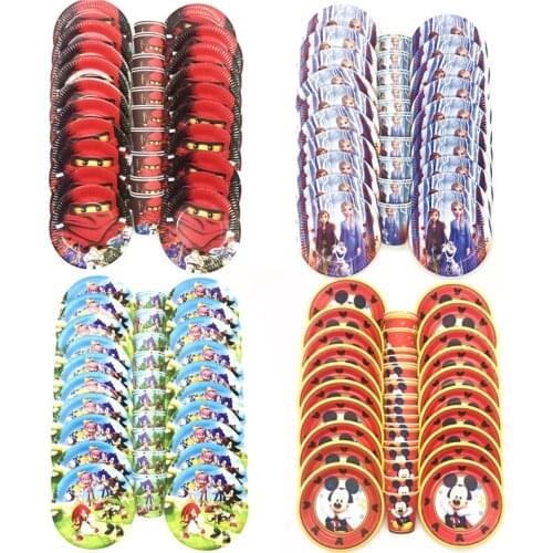 Baby Shower Birthday Party Supplies Cup Plates Mickey Mouse Frozen Ninja Rabbit Sonic Princes Theme Party Dish Glasses wholesale