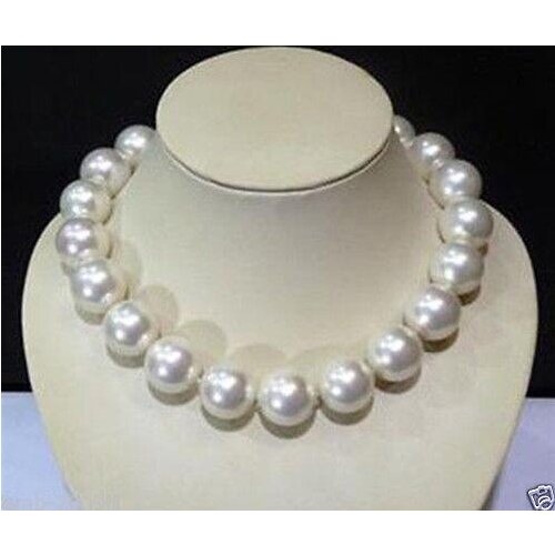 RARE HUGE 20 MM GENUINE WHITE SOUTH SEA SHELL PEARL IMITATION ROUND GEMS NECKLACE 18 "