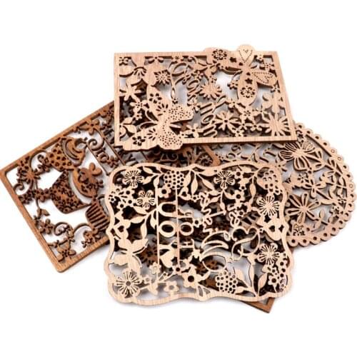 Chinese Style Retro Frame Lace Pattern Wooden Scrapbooking Sewing Home Decoration DIY Craft Handmade Accessory 4pcs 10-13cm