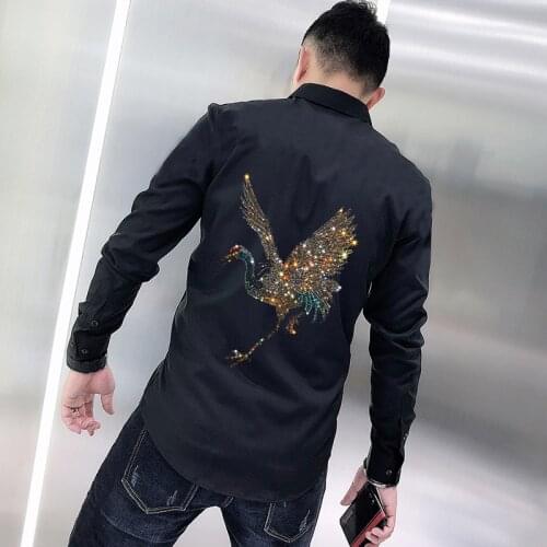Luxury Fashion Plus Size Men Shirts Super Shiny Slim Unique Animal Design Hot Diamond Street Brand Long Sleeves