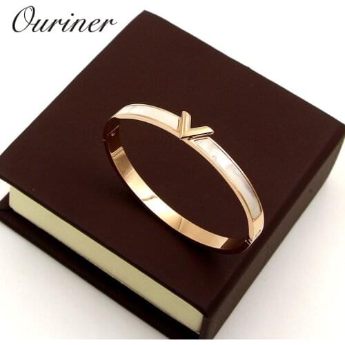 Luxury Brand Natural Shell V Shape Bracelet & Bangle For Women Men Charm Hollow Letter Bangle Love Silver-Color Pulseiras K088-1