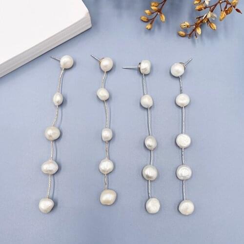 Genuine Natural Frashwater Pearl Earrings for Women Mujer Gold Silver Color Chain Thread Long Tassel Earrings Wedding Jewelry