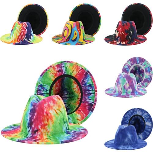Hats for women tie dye big brim panama hats for men outdoor print hip hop cowboy cowgirl 2021 new fedora hat sombreros de mujer