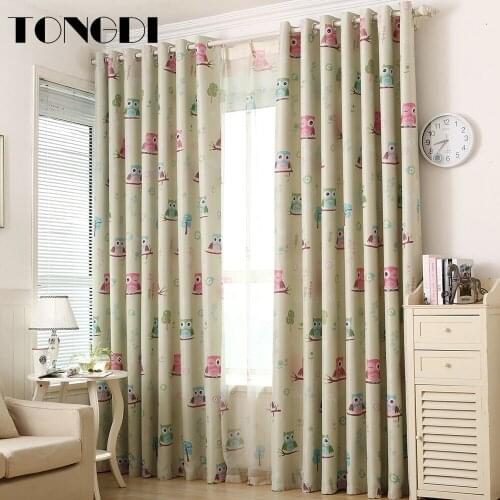 TONGDI Children Printing Blackout Curtains Elegant Cartoon Kawaii Lovely Owl Decor For Girl Home Parlou Bedroom LivingRoom