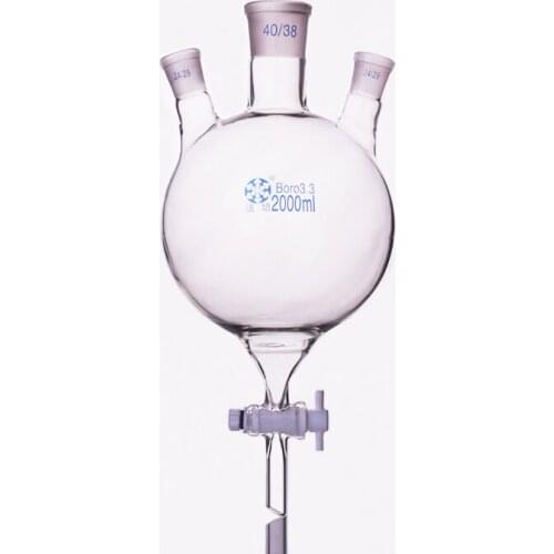 Three-necked round bottom flask oblique shape 2000ml Main 40/38 and Side 24/29,with three necks standard ground mouth,PTFE door