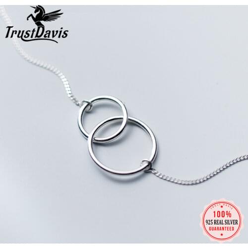 Trustdavis 100% 925 Sterling Silver Double Hollow Round Pendant Short 42cm Necklace For Women Silver 925 Jewelry Wholesale DS531