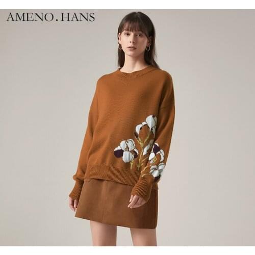 Unique design jacquard wool sweater women high quality knit custom O neck girl sweater