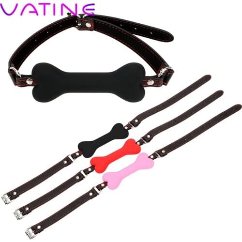VATINE Leather Harness Mouth Mouth Plug Silicone Dog Bone Ball Gag Adult Games Cute Couples Flirting Sex Products
