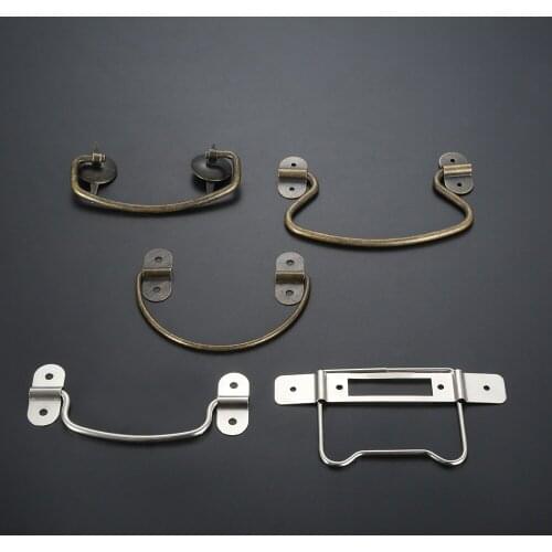 1 PC Vintage Furniture Knobs and Handles Wooden Box Case Cupboard Pull Handles Iron Kitchen Drawer Cabinet Door Handle w/Screws