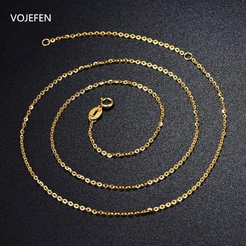 VOJEFEN AU750 18k Gold Pure Necklace, O Shape Necklace, Handmade Link Chain Necklace, Tiny Dot Necklace Fine Jewelry
