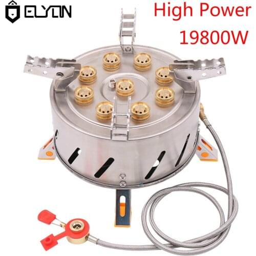 ELYON 19800W High-Power Camping Gas Stove Nine-core Flame Nozzle Strong Fire Outdoor Burner Stove Camping Equipment Gas Furnace