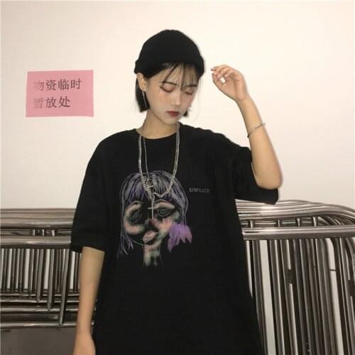 Summer harajuku gothic kawaii vintage top mujer dropshipping jersey clothing punk vegan print Short sleeve letter women tshirt