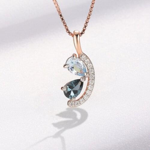925 Sterling Silver Blue Topaz Charm Pendants For Women Rose Gold Two-tone Plating Birthday Gifts Fine Jewelry Pear Shape Stone