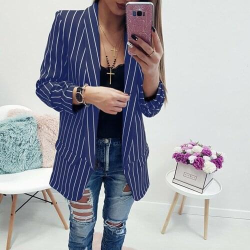 Work Fashion Suits 2 Piece Set for Women Striped Jacket & Trouser Open Stitch Office Lady Suit Feminino 2019