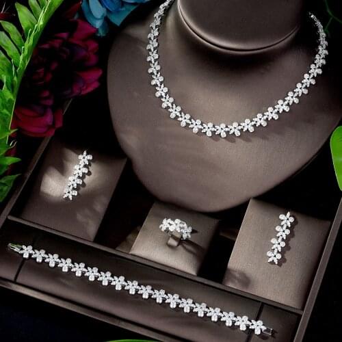HIBRIDE Luxury High Quality Cubic Zirconia Leaf Bridal Jewelry Earrings Necklace Set for Women Wedding Dinner Party N-1204