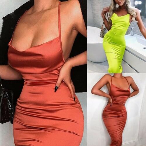 2020 Sexy Women Sling Satin Silk Slip Strappy Backless Dress Sleeveless Summer Party Midi Dress