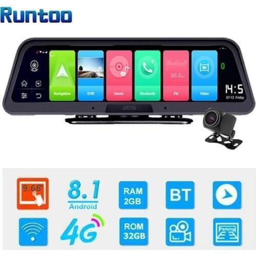 2GB 32GB Car DVR Camera 4G Android 8.1 Stream Media Rearview Mirror 10 Inch HD 1080P Auto Recorder Registrator Dash Cam ADAS