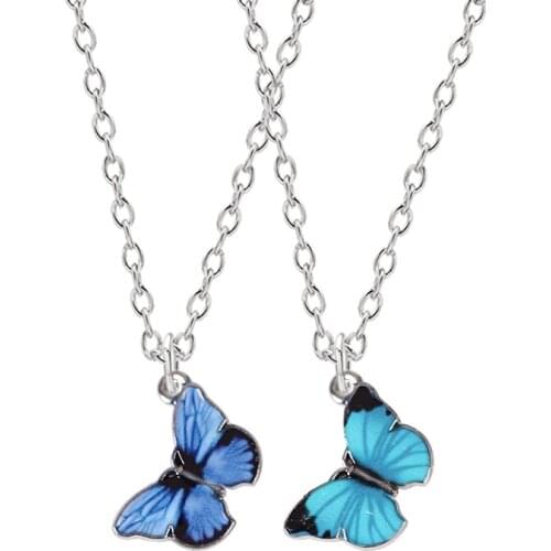 2020 Simple Womens Necklace Blue Butterfly Insect Pendant Alloy Temperament Clavicle Chain Girl Fashion Jewelry Gift Hot Sale