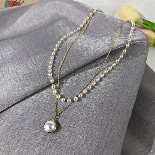 2021 New Fashion Korean Popular Pearl Necklace Lovely Double Pendant Lady Necklace Lady Jewelry Girl Gift Wholesale