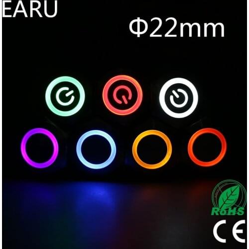 22mm LED Light Indicator Waterproof Stainless Steel Metal Push Button Switch Latching Fixation Locking Momentary Power 1NO 1NC