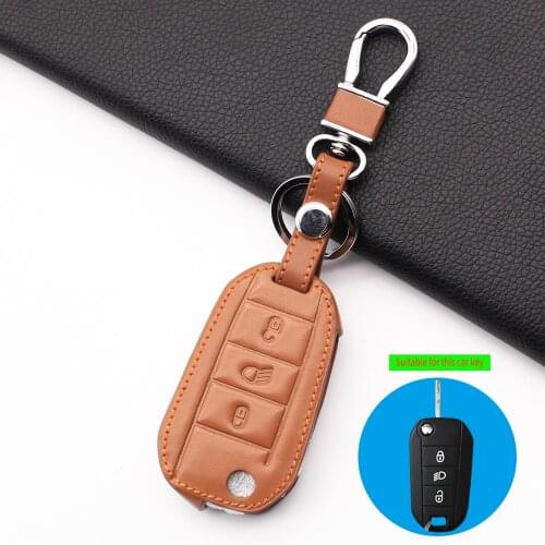 3 Button Genuine Leather Car Key Case for peugeot 3008 208 308 508 408 2008 Protective Carrying Case Holder Skin Car Accessories