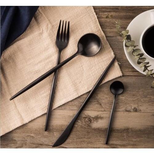 4pcs/set European Black Stainless Steel Dinnerware Set Luxury Matte Fork Knife Cutlery Set Dinner Silverware Tableware